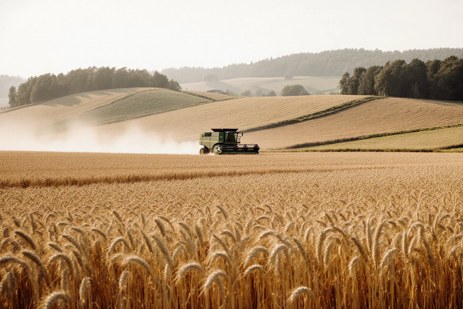 Combine harvester working in a grain field